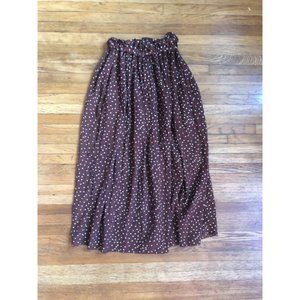 Brown Polka Dot Midi Skirt with Pockets